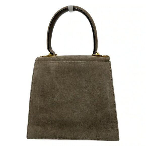 Auth Salvatore Ferragamo Gancini - Gray Beige Suede Handbag - Picture 2 of 9